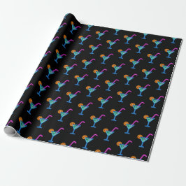 Neon Birthday Cocktail auf schwarz Geschenkpapier