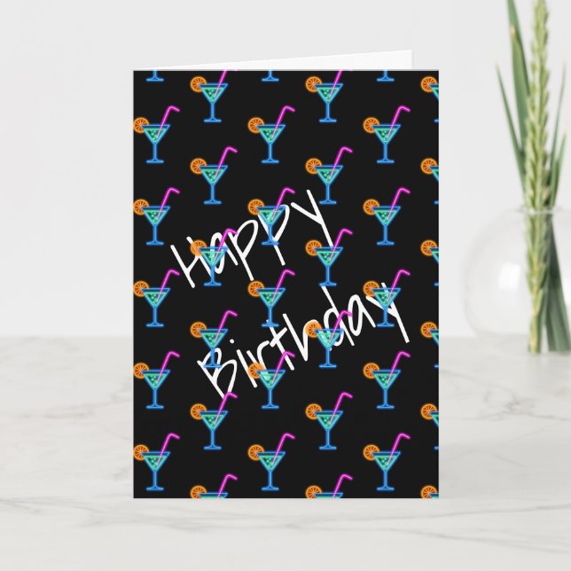 Neon Birthday Cocktails auf schwarz Karte (Vorderseite)