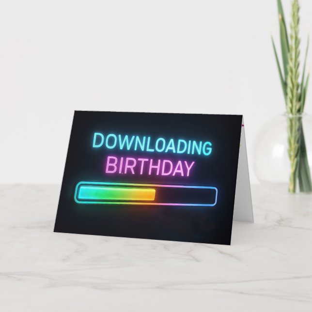 Neon Birthday Computer Loading Bar Karte (Vorderseite)