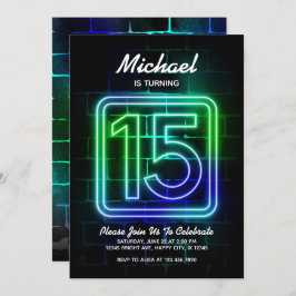 Neon Birthday Einladung für Junge 15. Geburtstag