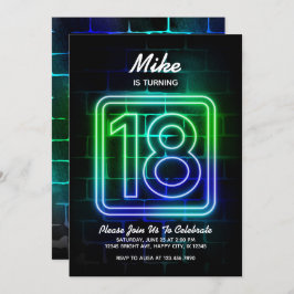 Neon Birthday Einladung für Junge 18. Geburtstag