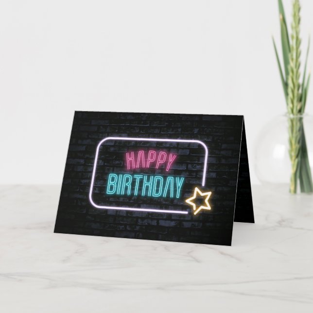 Neon Birthday Marquee on Brick Card Karte (Vorderseite)