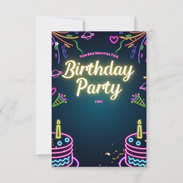 Neon Birthday Party Invitations Customizable Einladung (Vorderseite)