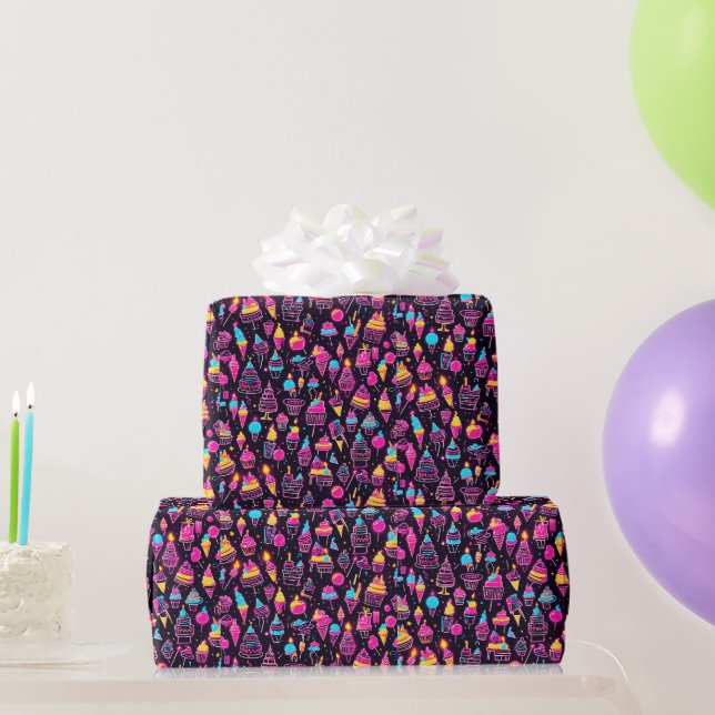 Neon Birthday Süßigkeiten Geschenkpapier (Partygeschenke)