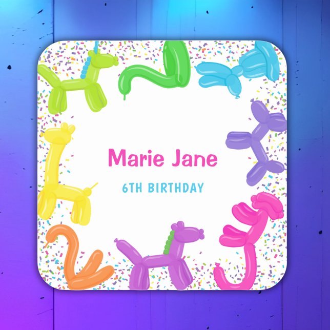 NEON BIRTHDAY TIERE BALLOONS PAPIER TELLER QUADRATISCHER AUFKLEBER (Von Creator hochgeladen)