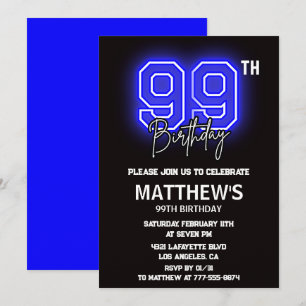 Neon Black 99. Geburtstag Einladungen Männer Sport