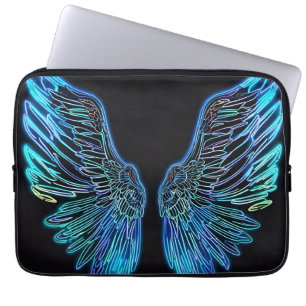 Neon Black and Blue Angel Wings Laptopschutzhülle