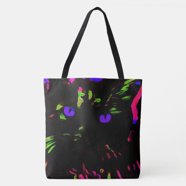 Neon Black Cat mit leuchtenden Augen (Vorderseite)