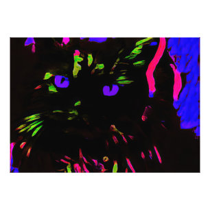 Neon Black Cat mit leuchtenden Augen Fotodruck