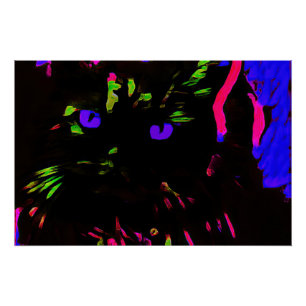 Neon Black Cat mit leuchtenden Augen Poster