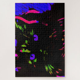 Neon Black Cat mit leuchtenden Augen Puzzle