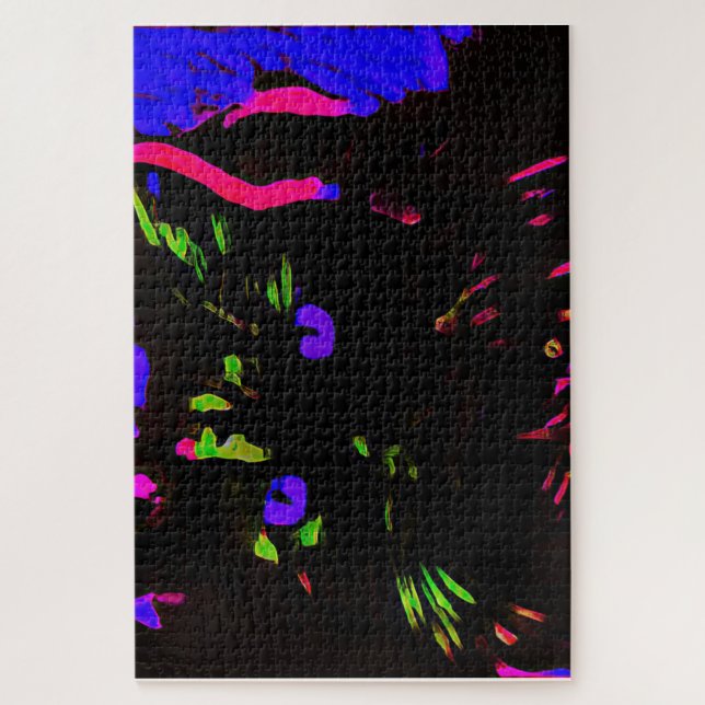 Neon Black Cat mit leuchtenden Augen Puzzle (Vertikal)