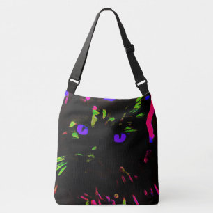 Neon Black Cat mit leuchtenden Augen Tragetaschen Mit Langen Trägern