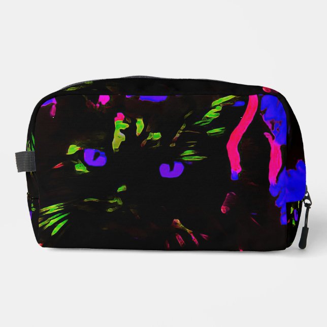 Neon Black Cat mit leuchtenden Augen Waschbeutel (Vorderseite)