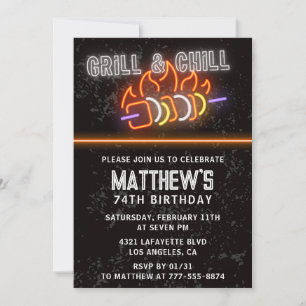 Neon Black Grillen Grill und Chill 74. Geburtstag Einladung