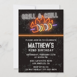 Neon Black Grillen Grill und Chill 92. Geburtstag Einladung