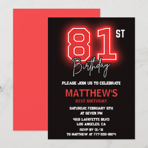 Neon Black Red Men Sport 81. Geburtstag Einladung