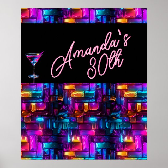 Neon Blacklight Abstrakt gestanzter Glass Cocktail Poster (Vorne)