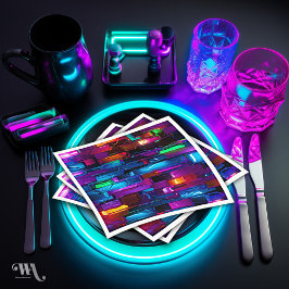 Neon Blacklight Abstrakt verkettetes Glas Serviette