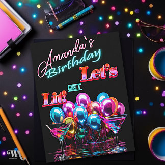 Neon Blacklight Balloons Cocktail Geburtstag Einladung