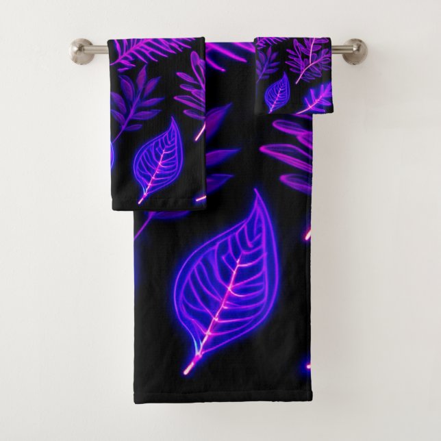 Neon-Blätter in rosa und Lila Farben Badhandtuch Set (Insitu)
