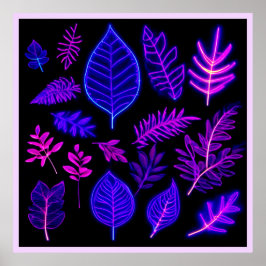 Neon-Blätter in rosa und Lila Farben Poster