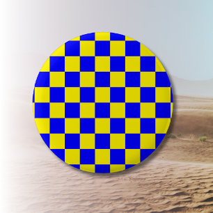 Neon Blau Gelb Kariert Schachbrett Retro Button
