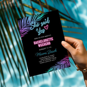 Neon Blau & Rosa Tropicaler Junggesellinnenabschie Einladung