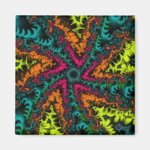 Neon Blauer Fraktal Art Magnet