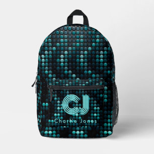 Neon Blaues Digitales Cyber Grid Custom Monogramm Bedruckter Rucksack
