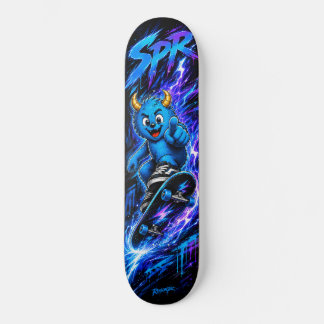 Neon Blaues Monster Lightning Rush Street Art Skateboard