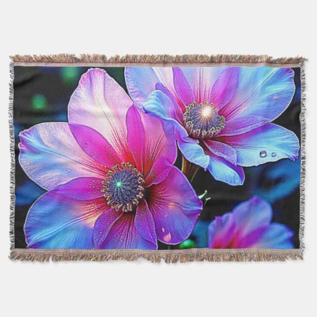 Neon Bloom Blume Magic Glow Design Decke (Vorderseite)