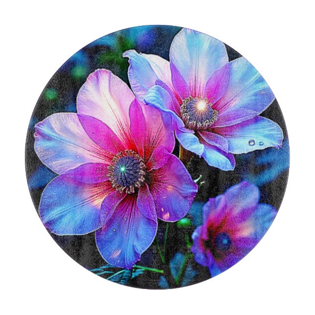 Neon Bloom Blume Magic Glow Design Schneidebrett (Vorderseite)