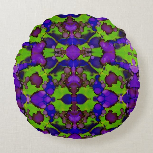 Neon Bloomstorm Rundes Kissen (Vorderseite)