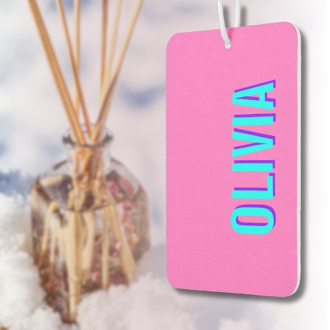 Neon Blue 3D Moderner Name | Trendy Cool Pink Autolufterfrischer (Von Creator hochgeladen)
