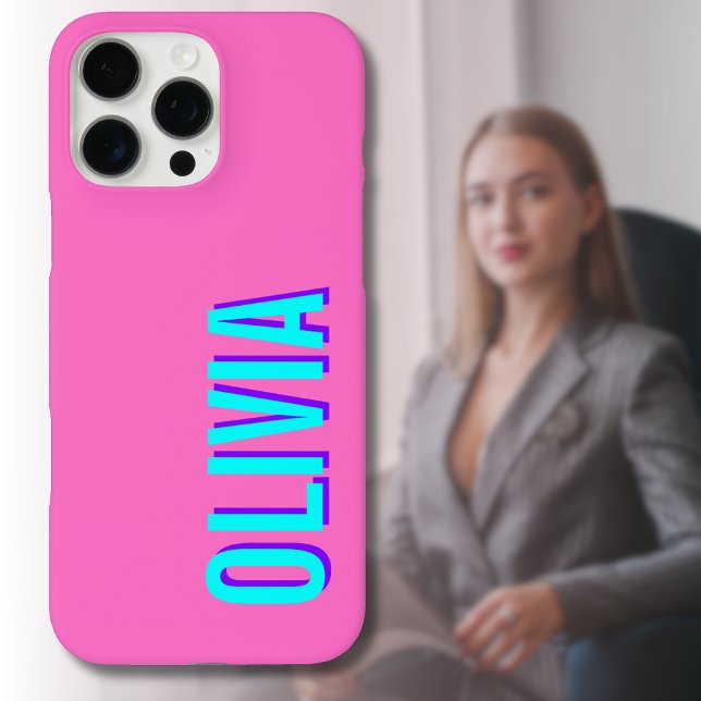 Neon Blue 3D Moderner Name | Trendy Cool Pink Case-Mate iPhone Hülle (Von Creator hochgeladen)