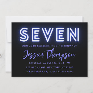 Neon Blue 7. Geburtstag Einladung