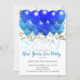 Neon Blue Ballons und Gold Confetti auf Weiß Einladung