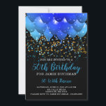 Neon Blue Balloons Confetti 50. Geburtstagsparty Einladung<br><div class="desc">Neonblaue und aquamarine Ballons und Konfetti 50. Geburtstagsfeier,  50 mit Finesse. Reich blaue Farben auf schwarz. Personalisieren Sie Ihr Party.</div>