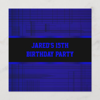 Neon Blue Black Stripe Boys 15. Geburtstagsparty Einladung