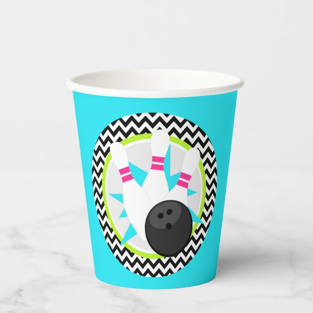 Neon Blue Bowling Paper Cups Pappbecher (Vorderseite)