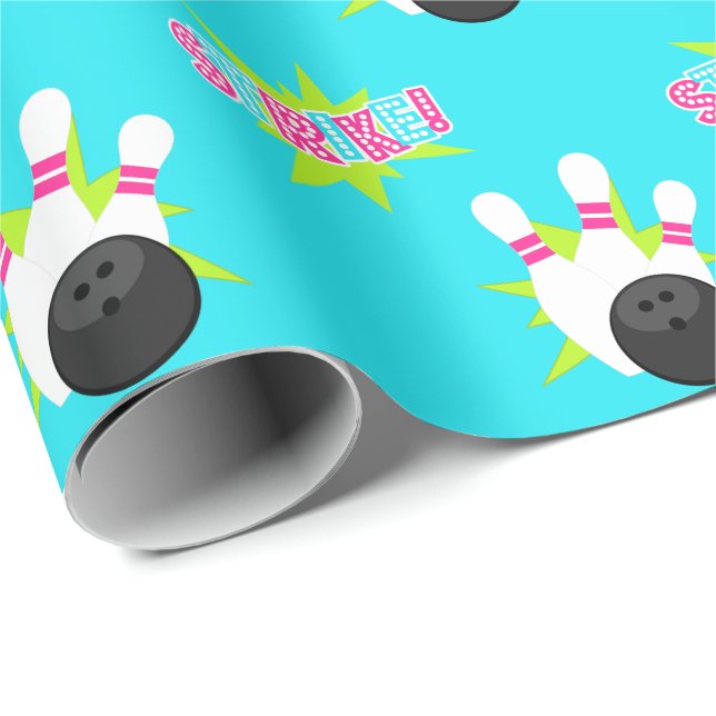 Neon Blue Bowling Wrapping Paper Geschenkpapier (Rolleneckpunkt)