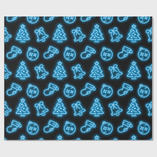 Neon Blue Christmas auf Black Geschenkpapier