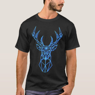 Neon Blue Deer Head - Geometric Polygon Antlers T-Shirt