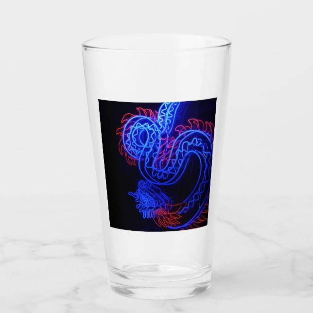 Neon Blue Dragon Black Background Bright Glas (Vorderseite)