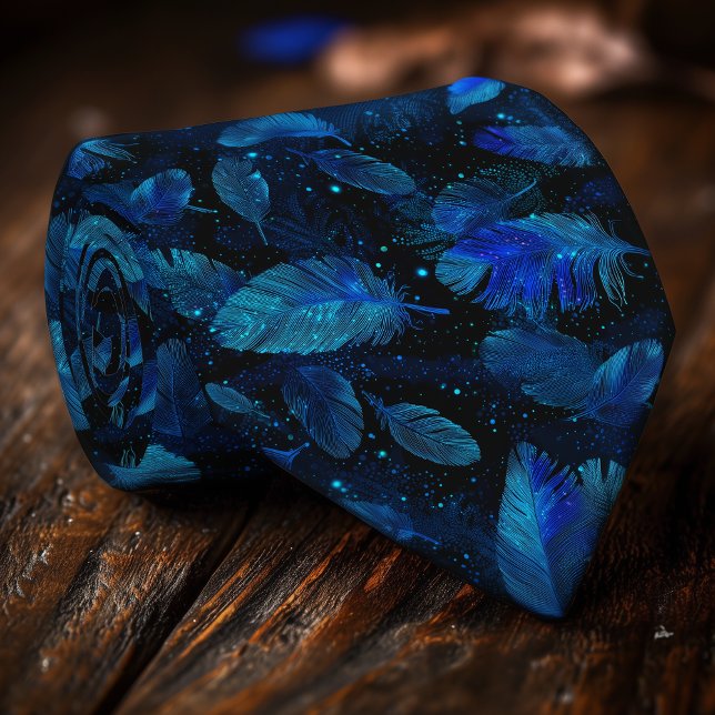 Neon Blue Feather Men’s Tie Krawatte (Von Creator hochgeladen)