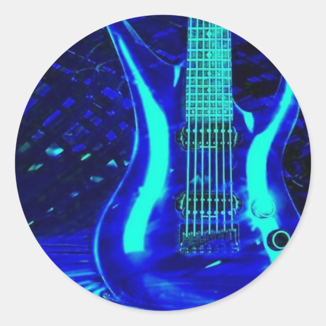 Neon Blue Gitarre Runder Aufkleber (Vorderseite)