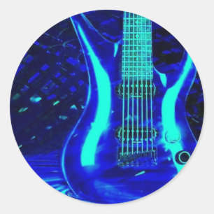 Neon Blue Gitarre Runder Aufkleber
