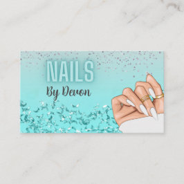 Neon Blue Glitzer Glam Nail Salon Business Card Visitenkarte