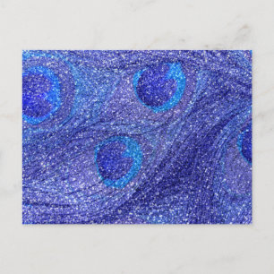 Neon Blue Glitzer Pfauenfedern Postkarte